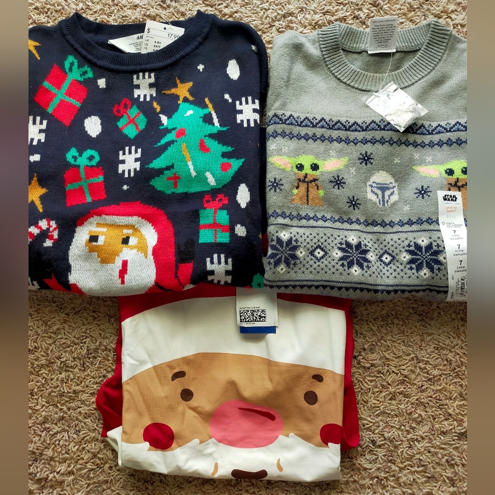 Kids Holiday Sweater & top bundle Santa Star Wars S M 6 7 8 NWT